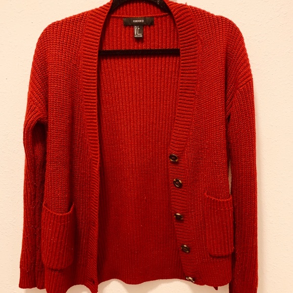 deep red cardigan